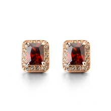 Yiwu Jewelry Factory pretty genuine rose gold square ruby gemstone stud earring